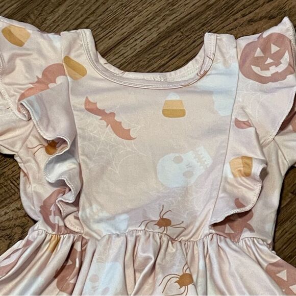 Dot Dot Smile Long Sleeve Halloween Dress Blush Pink White Pumpkin Bats 12-24 Mo - Picture 3 of 12